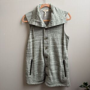 Matilda Jane Out the Door Vest Heathered Green Button Up Zip Pockets Size S